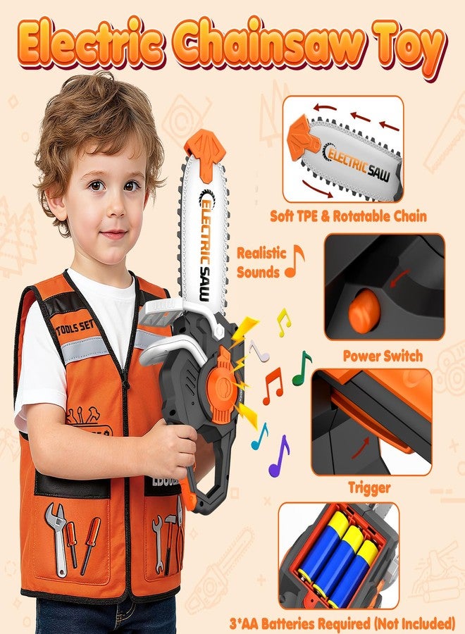 HUITEM Kids Tool Set Toys, 56 Pcs Toddler Tool Set with Toy Chainsaw & Electronic Drill,Vest, Pretend Play Kids Construction Tools Toy for Toddler 3-5 Years Old Christmas Birthday Gifts - Image 4